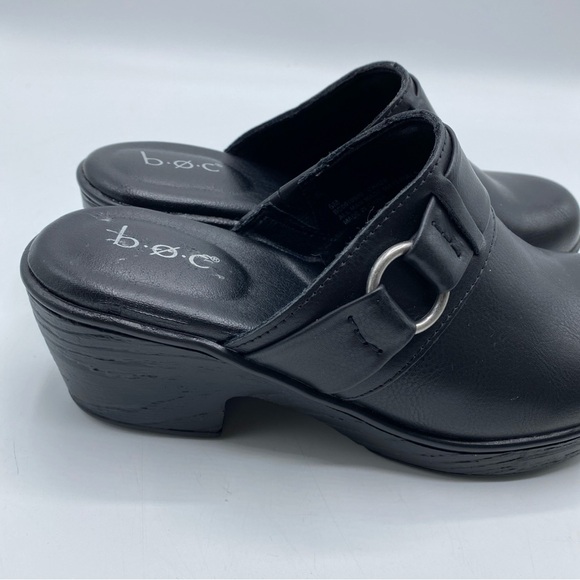 BOC B.O.C. Black Leather Heeled Platform Clogs Mule Shoes  6 Earthy Granola - Picture 3 of 7